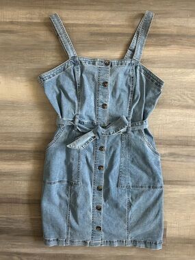 SO Light Blue Denim Button-Front Mini Dress